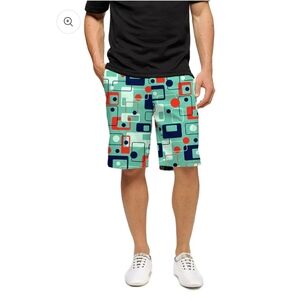 Loudmouth Blue And Green Geometric 11" Inseam Flat Front Golf Shorts Size 36
